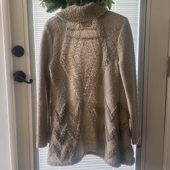 Anthropologie Angel Of The North Wool Blend Drape Tan/Cream Boho Cardigan Large - Picture 2 of 12